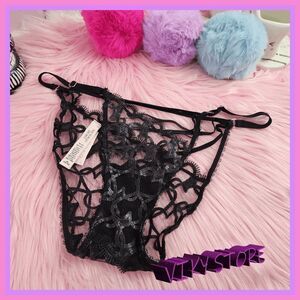 💖 NWT Victoria’s Secret Black Lace Mesh Bikini Medium #7262 💖
